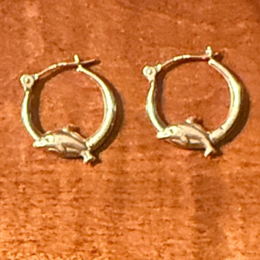 Solid 14k Gold Dolphin Hoop Earrings